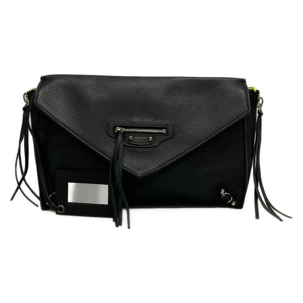 BALENCIAGA Paper Zip Around Clutch Bag Black Yellow Leather